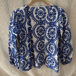 Blue and White Floral Women's Top